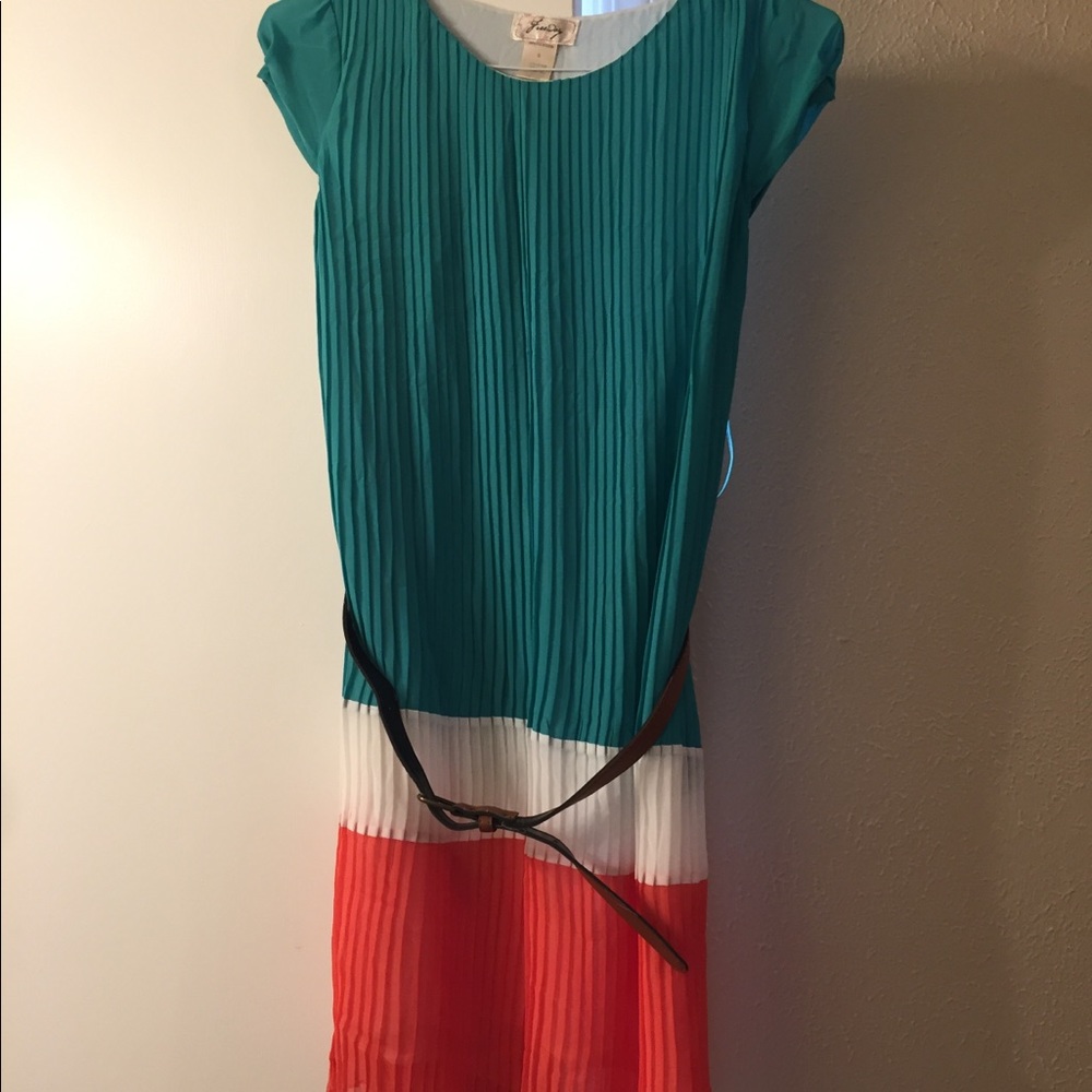 Teal white and coral dress
